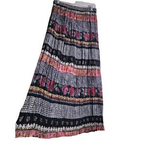 Gypsy Bohemian Midi Skirt Multicolor A-Line Pleated Vintage Rayon Retro …